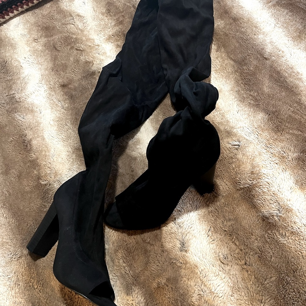 Over the knee open toe boots